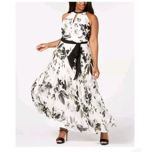 CALVIN KLEIN Womens White Sleeveless Full-Length Hi-Lo Formal Dress 14W